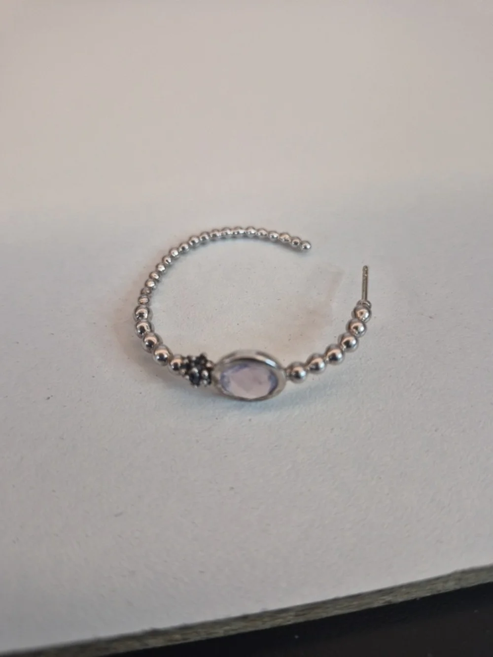 Michael Dawkins Sterling Silver Beaded Hoop Earring with Bezel Lavendar Amethyst